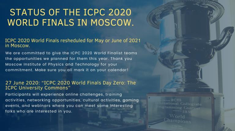 STATUS OF THE ICPC 2020 WORLD FINALS IN MOSCOW.