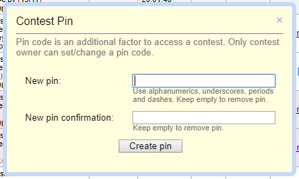 The form of the PIN code creation
